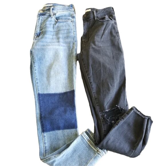 PacSun Denim - PacSun Jeans 26 Hi Rise Patchwork Light Wash Black 2 pair